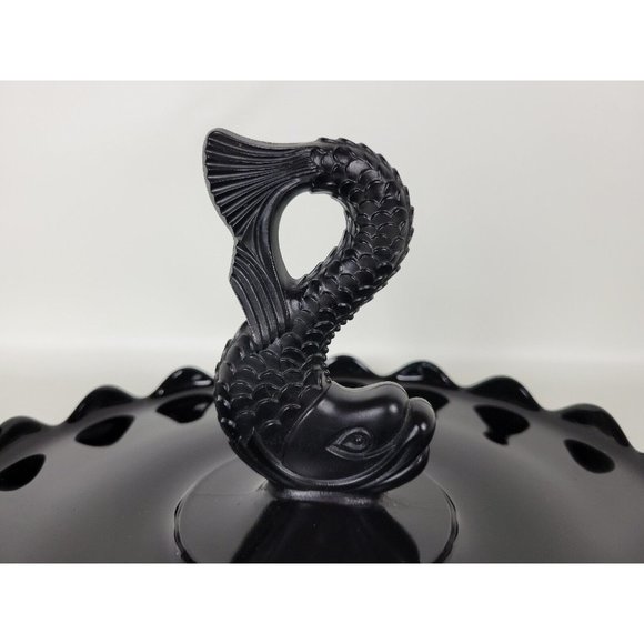 Vintage Viking Glass Black Amethyst Dolphin‎ Fish Serving Tray Platter 11" - Picture 3 of 11